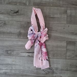 Silk feeling scarf, new pink, floral,  leaves